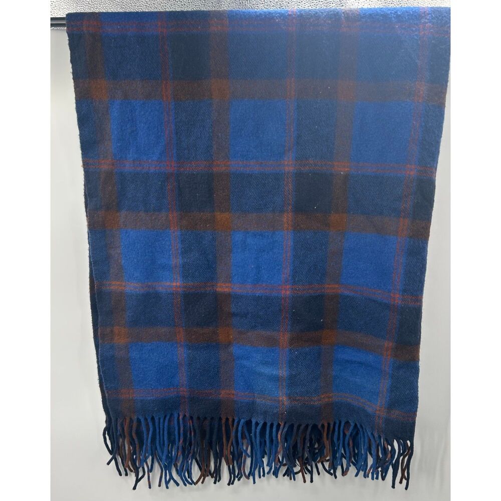 Vintage Pendleton Wool Fringe Tartan Plaid Blue 62x50 Blanket Flawed - Picture 2 of 5